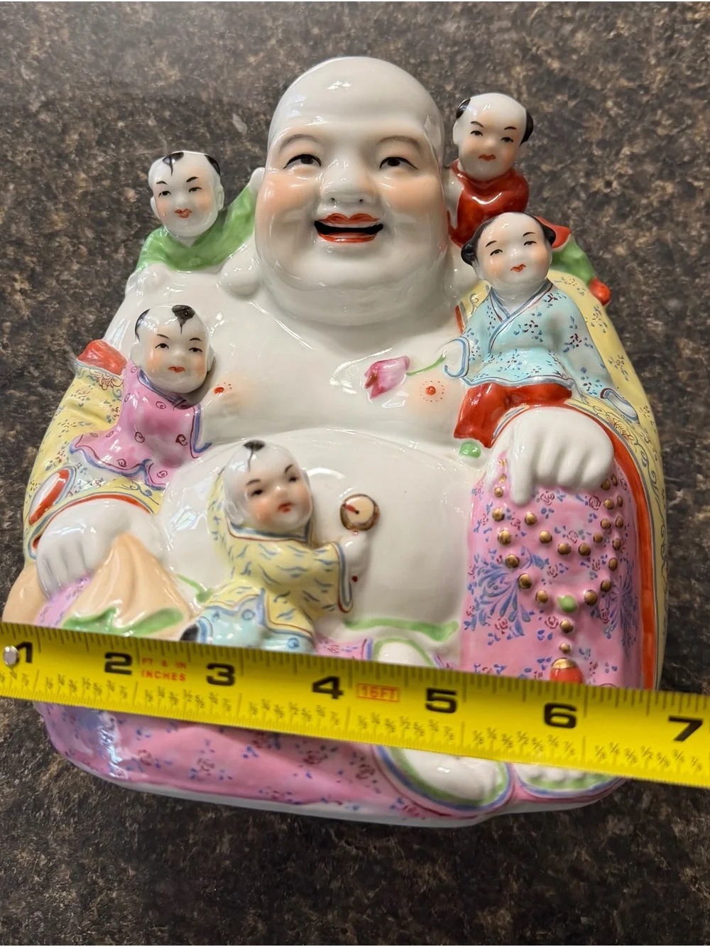 Chinese Buddha in Porcelain Hand Painted 1940s “Protector Of The Child”